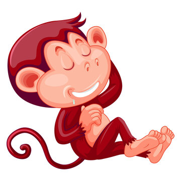 Red monkey character floating in air with happy dreaming.