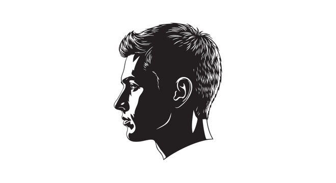 Male profile silhouette vector illustration of young man face side view portrait for barber shop branding and hair design.