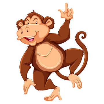 Cartoon monkey character jumping with joyful expression.