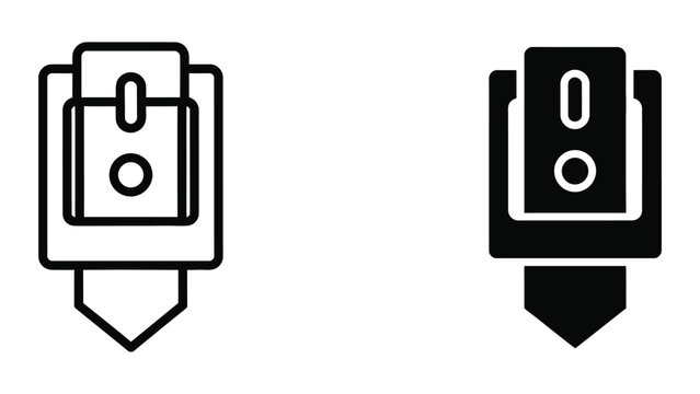 Black and white printer cartridge icon with exclamation mark