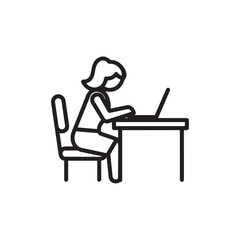 Fototapeta premium Person working on laptop at desk icon black and white remote work line art