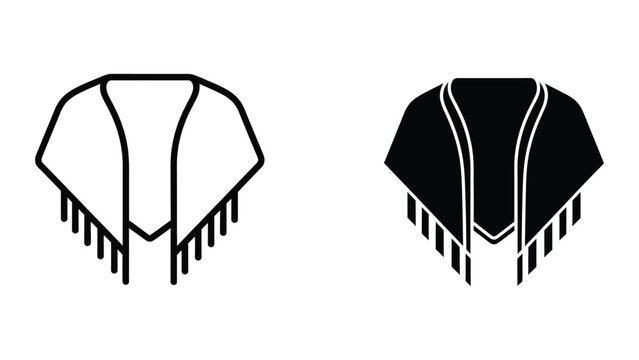 Minimalist poncho with fringe hanging on display