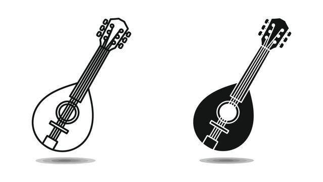 Black and white mandolin musical instruments illustration
