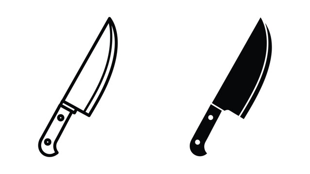 Two chef's knives with wooden handles in silhouette style