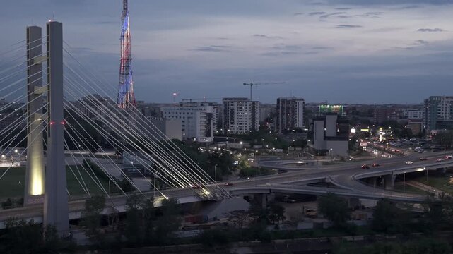Bucharest Blue Hour from Above | Drone View of Basarab Bridge & SkyTower