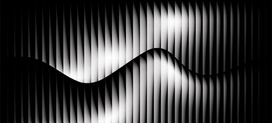 Obraz premium Narrow black-white vertical lines. Symmetric geometric ornament. Striped seamless pattern, abstract wallpaper. Digital paper for textile print, page fill. Vector