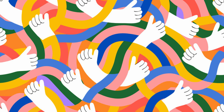Colorful hands and wavy lines pattern abstract vector illustration