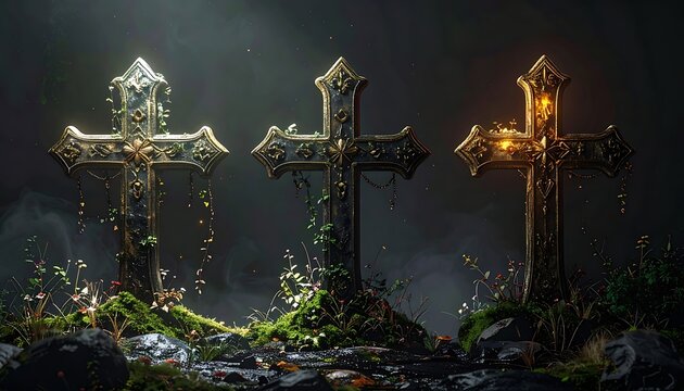 Three crosses in dark