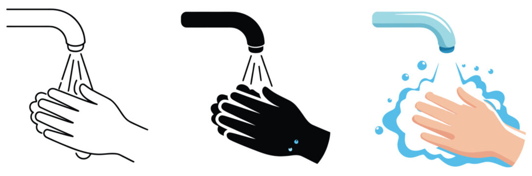 Wash your hands line icon set, hygiene and cleanliness symbols, handwashing vector graphics with linear style on white background, health awareness and sanitation campaign concept, modern minimal illu