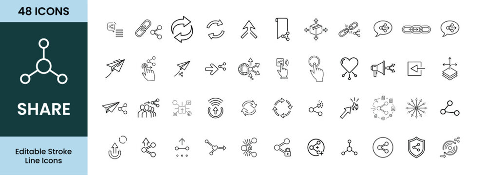  &ldquo; Share Glyph Icon set &rdquo; black and white minimal Share Arrow, Forward, Repost, Retweet, Send Message, Liner vector illustration on white background.