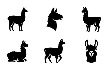Llama Vector Icons Set, Silhouette Animal Graphics, South American Camelid Collection, Cute Alpaca Illustrations for Branding and Design © Ashraful