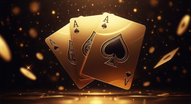 Floating ace playing cards with spade and heart suits in dark space