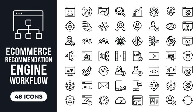 Ecommerce Recommendation Engine Workflow Icon Set with Personalization Analytics Customer Targeting and Machine Learning Vector Illustration