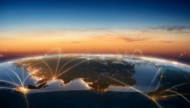 stunning visual of political borders and continent outlines in the early light