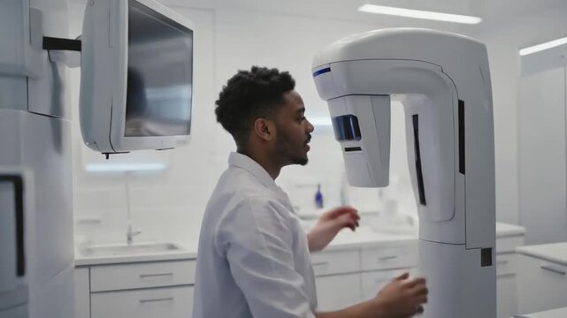 Person in an orthopantomogram test.
