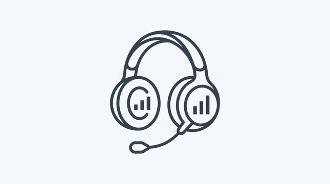 Minimalist icon representing a headset with audio levels on the earcups, symbolizing communication and sound
