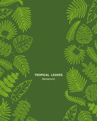 Fototapeta premium Tropical leaves pattern background. Collection tropical leaves icons. Vector