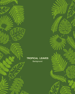 Tropical leaves pattern background. Collection tropical leaves icons. Vector