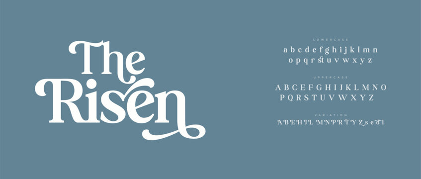 Elegant serif font display of the risen text