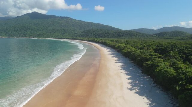 Aerial view of the beach of Lopes Mendes on the island of Ilha Grande in Brazil
