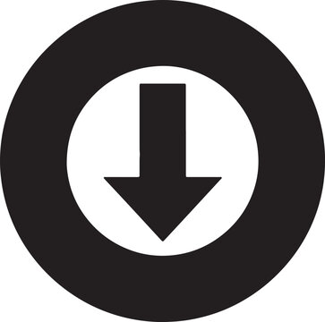 Black downward arrow inside a thick black circle, isolated on a white background, also transparent background