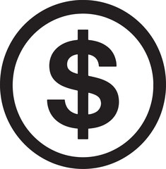 Obraz premium Bold black dollar sign symbol enclosed in a thick black circle, representing finance and currency on a transparent background, also transparent background