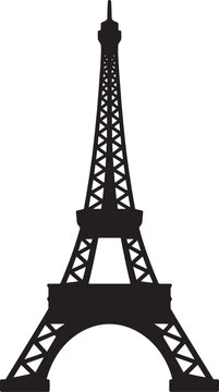 Detailed black silhouette of the eiffel tower, paris landmark, isolated on white background, also transparent background