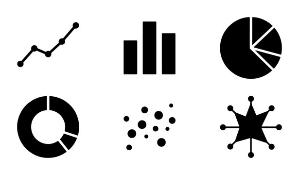 Minimalist Black Data Visualization Icons Set, Vector Graphics for Business Analytics and Reporting, Simple Chart Symbols Collection