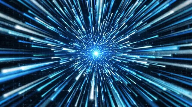 Abstract blue light streaks creating a fast motion speed effect