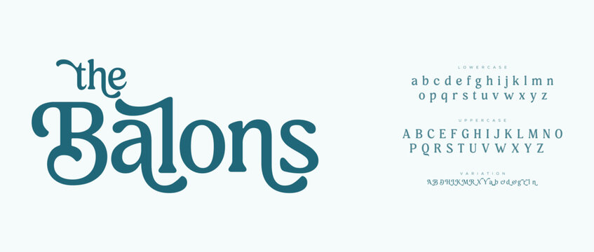 Elegant balons script font display with alphabet