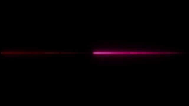 Glowing straight neon line animation on black background.