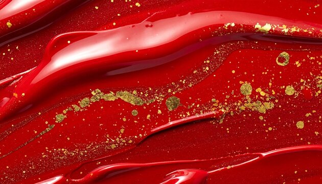 鮮やかな朱色の漆テクスチャ 金粉が輝く日本の伝統的な背景素材
Bright vermilion red urushi lacquer texture with gold particles Japanese traditional background