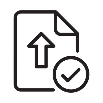upload document icon with checkmark black line art