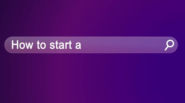 Search query "How to start a small business" typing animation in minimal search bar interface