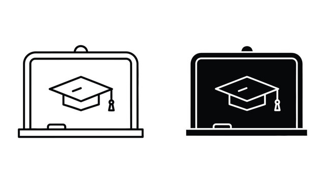 Graduation cap icon on open laptop screens with lock symbol