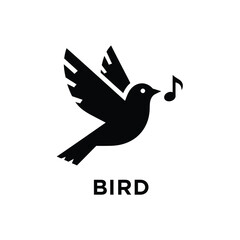 Fototapeta premium black bird silhouette singing with musical note on a white background simple avian graphic high quality professional detailed modern elegant