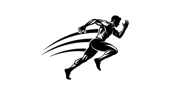 A black silhouette of a male sprinter in motion.
