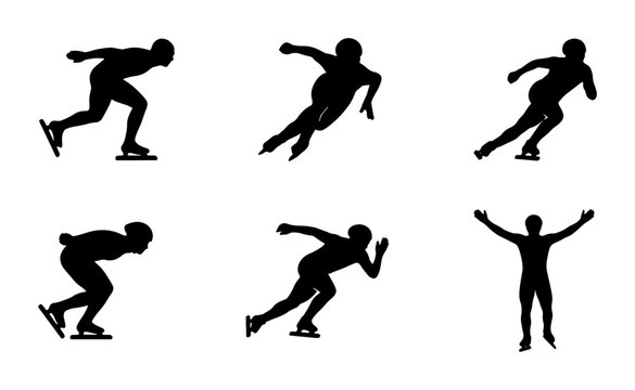 Speed Skating Silhouette Set, Winter Sport Action Poses, Athlete Motion Graphics, Ice Skating Vector Collection, Dynamic Athlete Figures