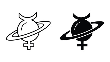 Female symbol combined with planet saturn icon © MSTMURSHIDA