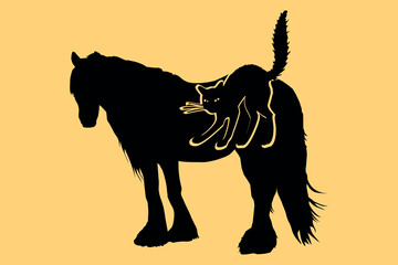 Black and white horse  vector illustration of an isolated bull and elephant silhouette among wild safari animals like a rhino and lion for a nature icon drawing © VECTOR  STOCK
