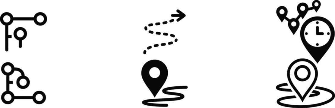 Navigation and location icons for mapping and directional guidance