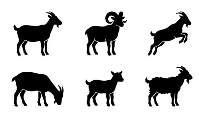Fototapeta premium Goat Silhouettes Collection: Diverse Farm Animal Poses, Vector Icons for Livestock and Wildlife Graphics