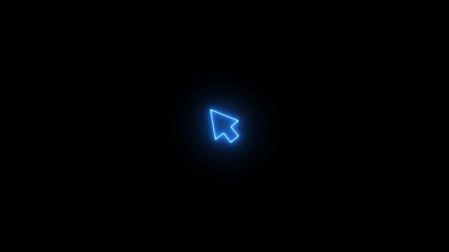 Neon glowing mouse cursor, mouse click or Pointer icon on the black background.