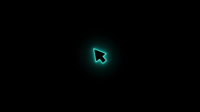 Neon glowing mouse cursor, mouse click or Pointer icon on the black background.