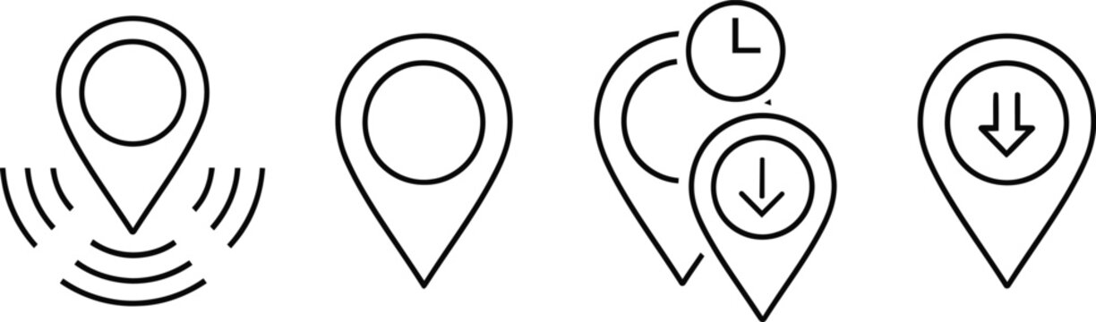 Location pin icons set navigation gps geo location and download symbols