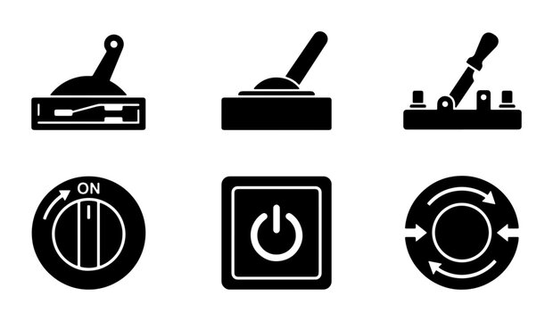 Electrical Switch Icons Set, Power Control Symbols, Toggle Lever and Rotary Dial Vector Graphics for Technology and Industry Applications