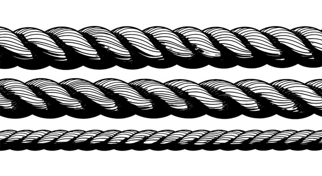 Pattern rope knot seamless line art with bold black and white braided waves for textile, banner, and background design