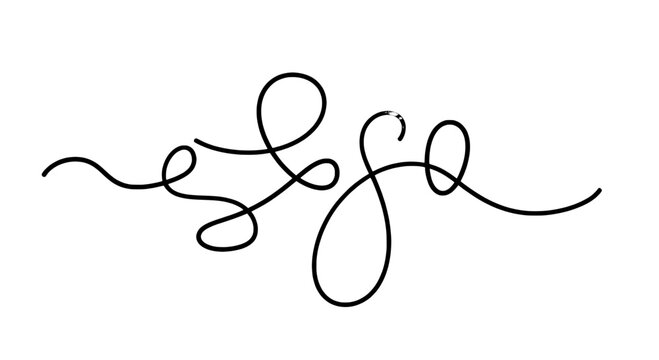 Crossed ribbon bow line art with playful curves and two teardrop loops, minimal black doodle on white background