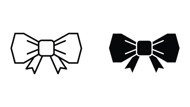 Broken black and white bow with torn ribbon ends