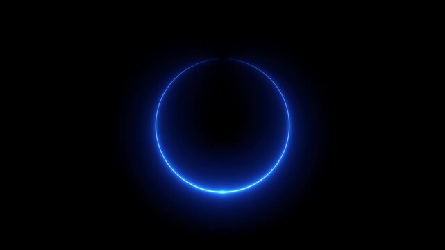 Dark Blue circle rotates clockwise with pulsating glow. Rotation of a comet around its center of mass.4k animation video.